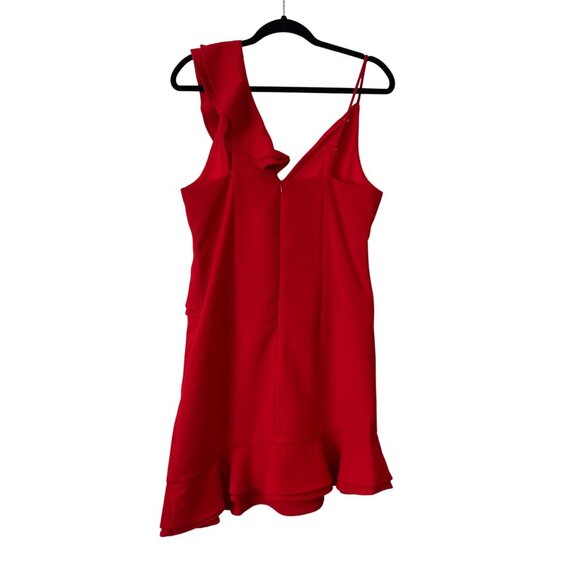 O.P.T Size L Red Sleeveless Ruffle Mini Dress Asymmetrical Hemline - Picture 3 of 10